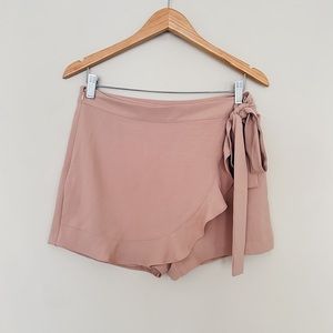 Naked Zebra Blush Tie Front Ruffle Shorts